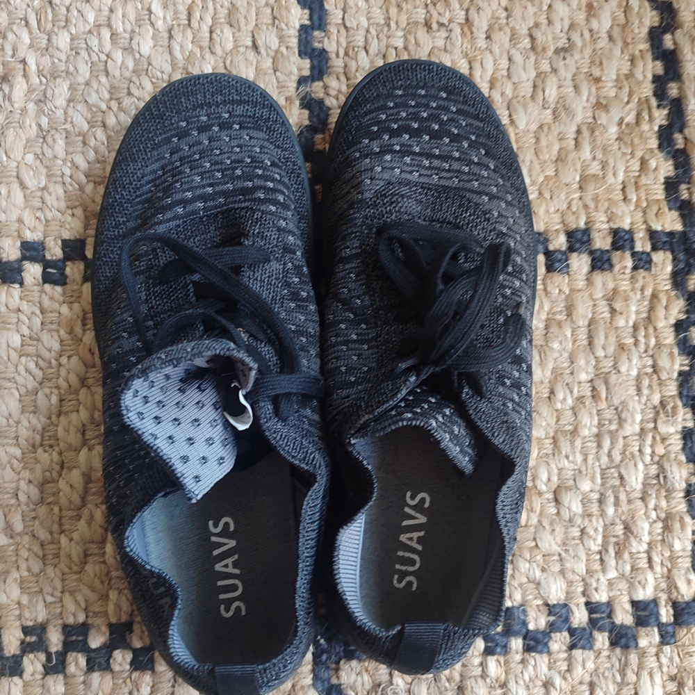 Suavs Black Knit Slip-On Sneakers with Lace Detail